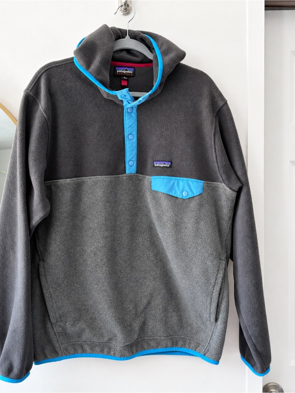 Patagonia Synchilla Fleece Snap-T Hooded Pullover Hoodie Men's L Gray Blue